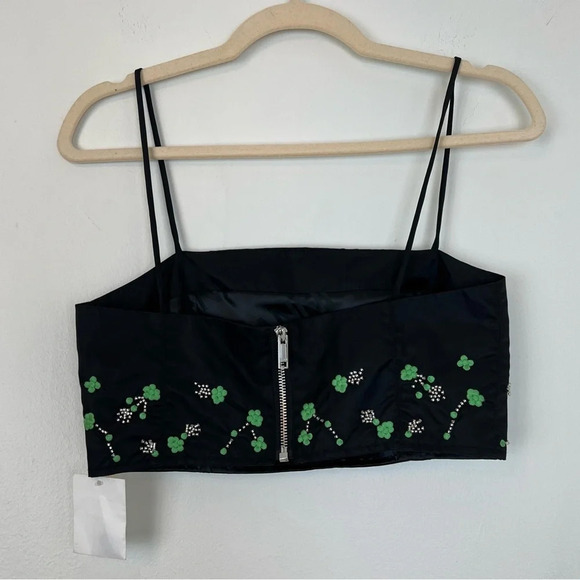 Ganni Floral Embroidery Beaded Crop Tank Black Green 2 Fancy Cocktail Glam Party - Picture 6 of 10